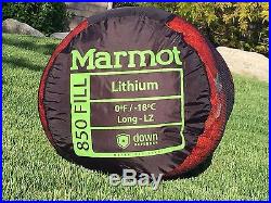 0 Degree 850 Down Fill Marmot Lithium Left Zip Long Sleeping bag