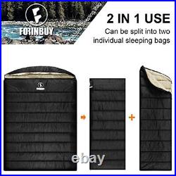 0 Degree Double Sleeping Bag for Adults, 2 Person Cold Weather Beige-Black