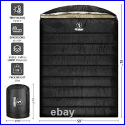 0 Degree Double Sleeping Bag for Adults, 2 Person Cold Weather Beige-Black