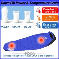 32 Degree F Down Sleeping Bag, 550 Down Fill Power Cold-Weather Mummy Sleepin
