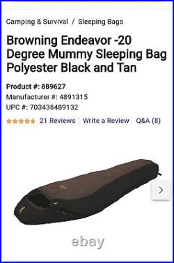 Browning Endeavor -20 Degree Mummy Sleeping Bag Black & Tan
