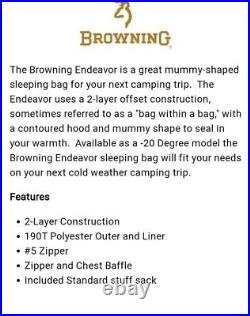 Browning Endeavor -20 Degree Mummy Sleeping Bag Black & Tan
