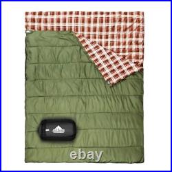 Cotton Flannel Double Sleeping Bag for Camping, Backpacking Army Green/ Brown
