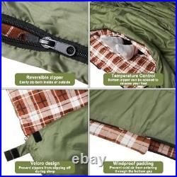 Cotton Flannel Double Sleeping Bag for Camping, Backpacking Army Green/ Brown