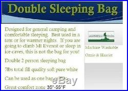 Double 2 Person Giant Sleeping Bag 80x66 Warm Weather +32F/above or Use as Two