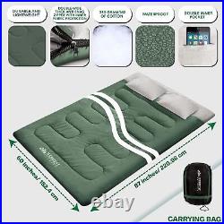 Double Sleeping Bag for Adults Queen Size XL, Green