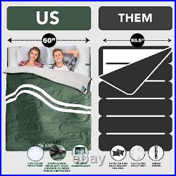 Double Sleeping Bag for Adults Queen Size XL, Green