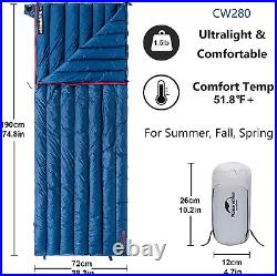 Down Sleeping Bag 800 Fill Power Lightweight Compact for Backpacking Camping Hik