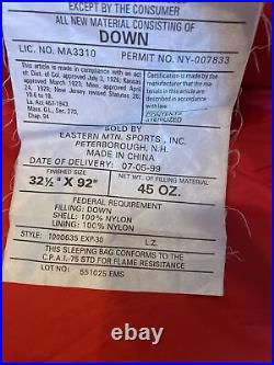 EMS EXP -30°F Down Sleeping Bag LH VGUC