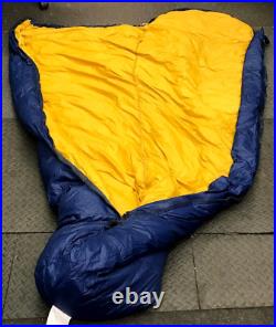 Eddie Bauer Goose Down MUMMY Sleeping Bag Blue Yellow 29 X 84 Hiking Camp