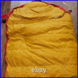 Eddie Bauer Red/Yellow Goose Down Sleeping Bag Extrem Cold W Hood Zippered Mummy
