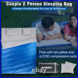 FUNDANGO Double 2 Person Sleeping Bag Queen Size with 2 Pillows for Couple, Ligh