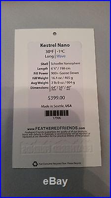 Feathered Friends Kestrel Nano 30 Sleeping Bag Brand New