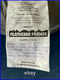Feathered Friends Lark UL Sleeping Bag with2 Ounces Premium 950+ Down Overfill-NEW
