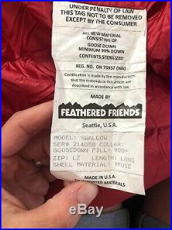 Feathered Friends Swallow 20 YF Sleeping Bag, Long, Red 900+ Down