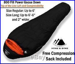 Hyke & Byke Eolus 0°F 800-Fill Power Down Sleeping Bag for Backpacking, NEW