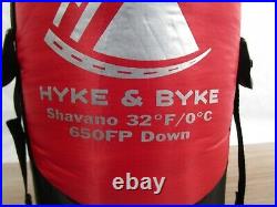 Hyke & Byke Shavano 32 Degree F 650 Fill Power Hydrophobic Down Sleeping Bag Red