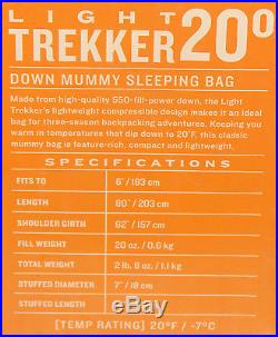 KELTY Light Trekker 20 Degree Down Fill MUMMY SLEEPING BAG Right Zip NEW