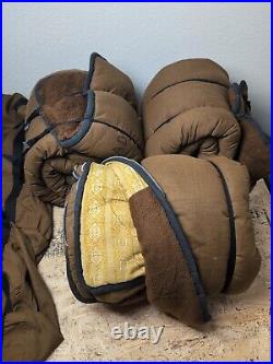 Lot Of 3 Vintage Dura Puff Sears Brown Sleeping Bags & Cases Yellow Lining Set