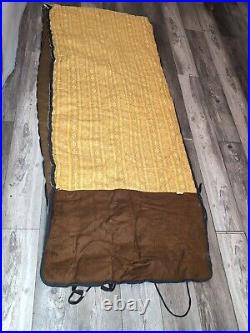 Lot Of 3 Vintage Dura Puff Sears Brown Sleeping Bags & Cases Yellow Lining Set