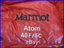 MARMOT ATOM LONG Sleeping Bag 40 F / 5 C 850+ Fill Down with Stuff Sack