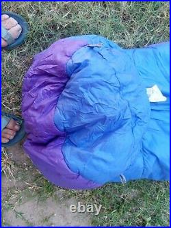 MONT-BELL THE MAIN SQUEEZE Blue/Purple Elastaquilt Systems 6' 4 Sleeping Bag