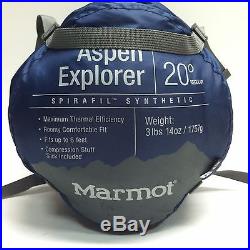 Marmot Aspen 20° Explorer Sleeping Bag Mummy Blue Navy Outdoor Camping Hiking