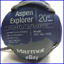 Marmot Aspen 20° Explorer Sleeping Bag Mummy Blue Navy Outdoor Camping Hiking