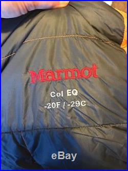 Marmot Col EQ Long Right Zip Down Sleeping Bag -20 F/-29 C 775 Goose Down