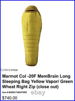 Marmot Col Long -20F Sleeping Bag Size LZ