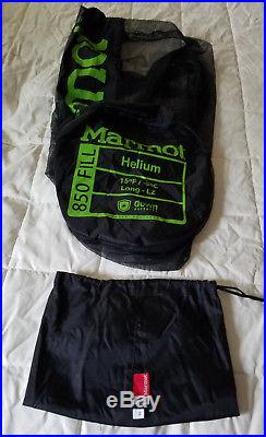 Marmot Helium 15, long left, 21 oz. Of 850 down sleeping bag 2lbs 7 oz -EUC