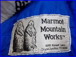 Marmot Mountain Blue Sleeping Bag 100% Goose Down 7' Long
