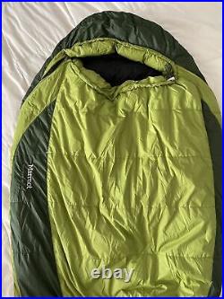 Marmot Mummy Sleeping Bag Goose Down 85 Long 30F / -1C Never Winter 2011 Green