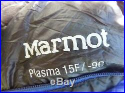 Marmot Plasma 15-Deg Lightweight Goose Down RH Long Mummy Sleeping Bag 31 x 90