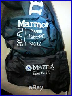 Marmot Plasma 15 Regular Left 900fp Goose Down Sleeping Bag Euc
