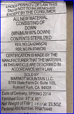 Marmot Sawtooth Sleeping BAG regular length 28 Degree Down Defender $259 retail