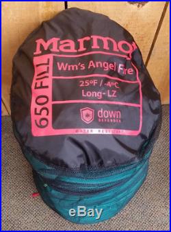 Marmot Women's Angel Fire 25 Degree Down Sleeping Bag Green Long Left Zip New