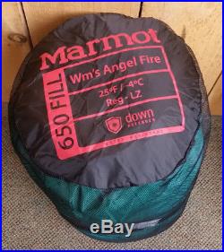 Marmot Women's Angel Fire 25 Degree Down Sleeping Bag Green Regular Left Zip New