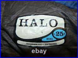 Men's REI Blue Halo +25 Single Person 750 Goose Down Sleeping Bag L Zip 76x29