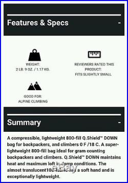 Mountain Hardwear Phantom 0°F Degree Sleeping Bag (800 fill Down) 4 SeasonSALE