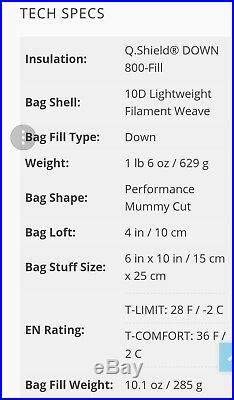 Mountain Hardwear Phantom Spark premium ultralight 800 Down sleeping bag 22oz