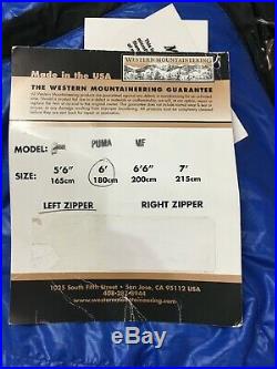 NEVER USED! Western Mountaineering Puma MF 6ft Left Zip -25F Mummy Sleeping Bag