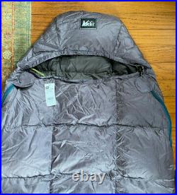 NEW with Tags REI Sleeping Bag Travel Down 45 Degrees Long 86 x 60 ROCKGRAY