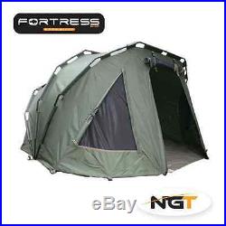 NGT 2 Man 3 Rib Fortress Bivvy Tent For Carp Fishing + 5 Seasons Sleeping Bag