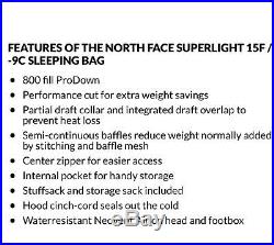 NWT North Face SUPERLIGHT 15/-7 Deg 800 Down Sleeping Bag REG RET$419 Small Flaw