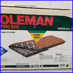 New Vintage Coleman Sleeping Bag Extreme Cold -5 King Size Brown Plaid Lined