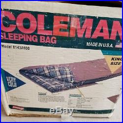 New Vintage Coleman Sleeping Bag Extreme Cold -5 King Size Brown Plaid Lined
