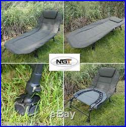 Ngt Carp Fishing 6 Leg Recliner Bedchair + Camo Sleeping Bag + Compression Bag