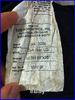 North Face Dark Star Sleeping Bag -40, lg Rh 88 X 35