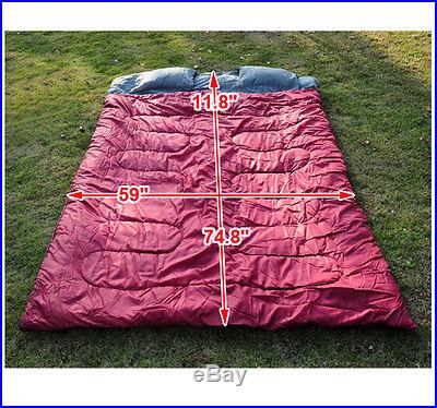 Outdoor 2 Person Double Sleeping Bag 23F/-5C Camping Hiking 86 x 60W/2 Pillows